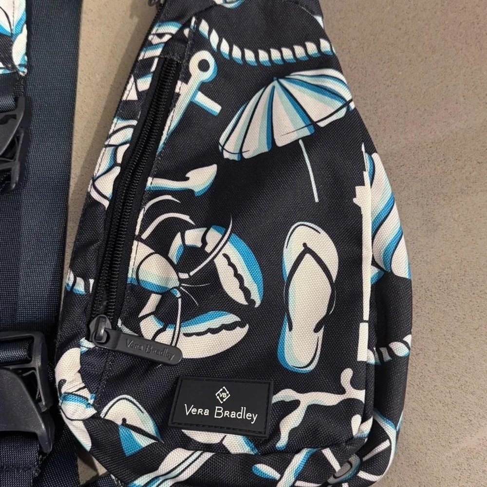 Vera Bradley blue and white beach-themed sling bag